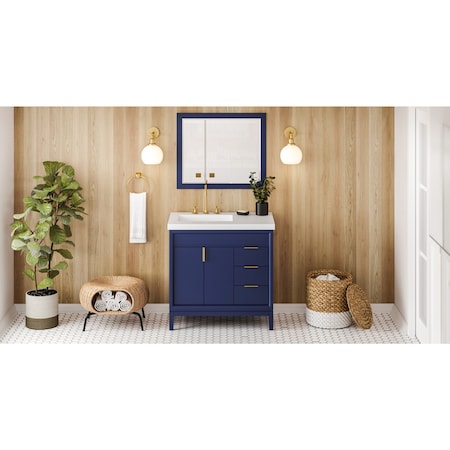 Jeffrey Alexander 36In. Blu Theodora Vanity, Left Offset, Lavante Cultured Mrbl Vessel Vanity Top, Intgrtd Rctngl Bowl VKITTHE36BLLAR